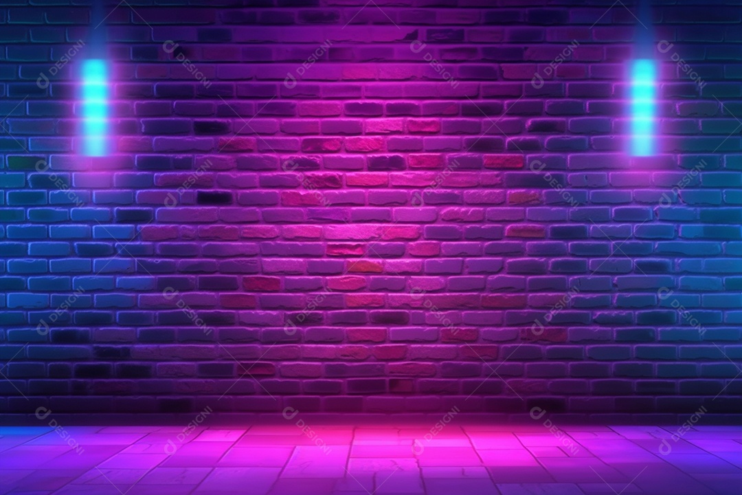 Parede de neon e fundo de tijolos com luz de fundo