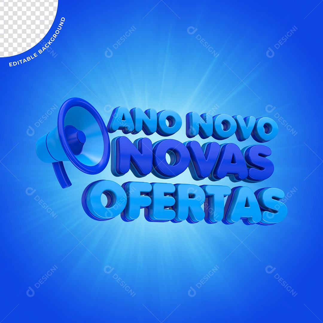 Ano Novo Novas Ofertas Selo 3D Azul para Composição PSD
