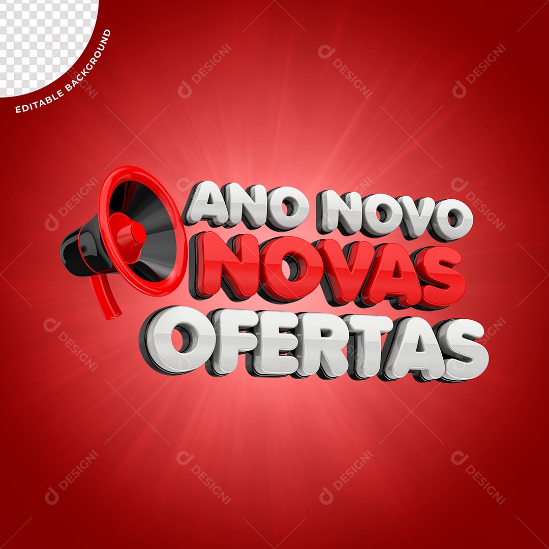 Ano Novo Novas Ofertas Selo 3D Branco Vermelho para Composição PSD
