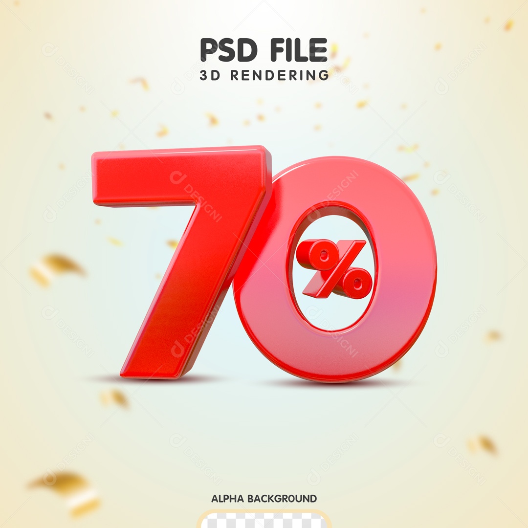 70% Porcento de Desconto Elemento 3D Vermelho para Composição PSD
