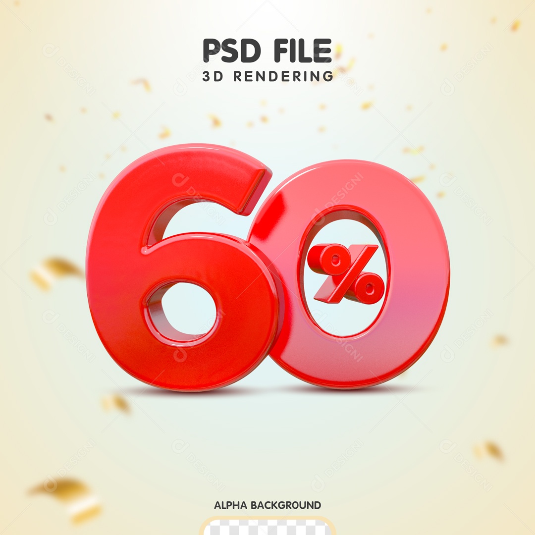 60% Porcento Elemento 3D Vermelho para Composição PSD