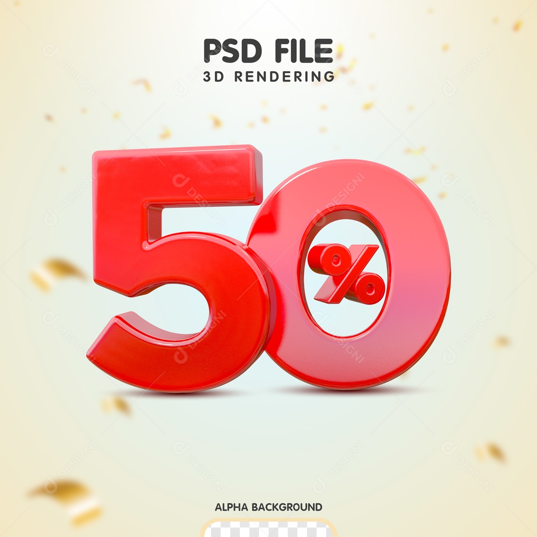 50% Porcento Elemento 3D Vermelho para Composição PSD
