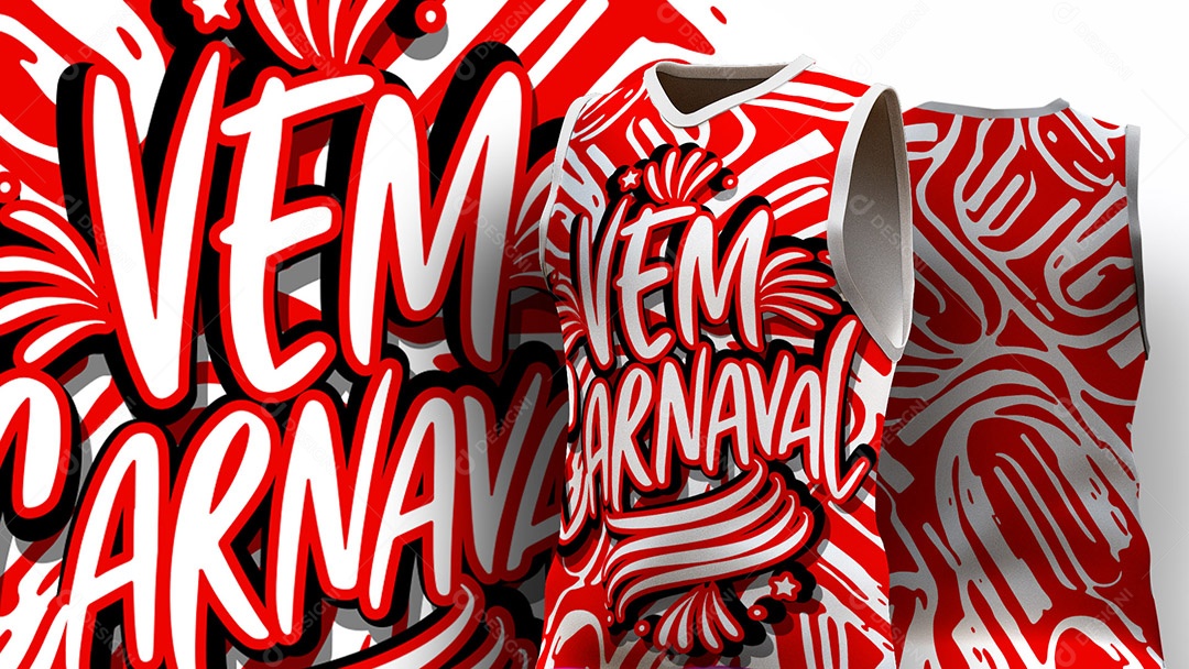 Abadá de Carnaval Estampa de Camisa Texto Vem Carnaval Ai + EPS