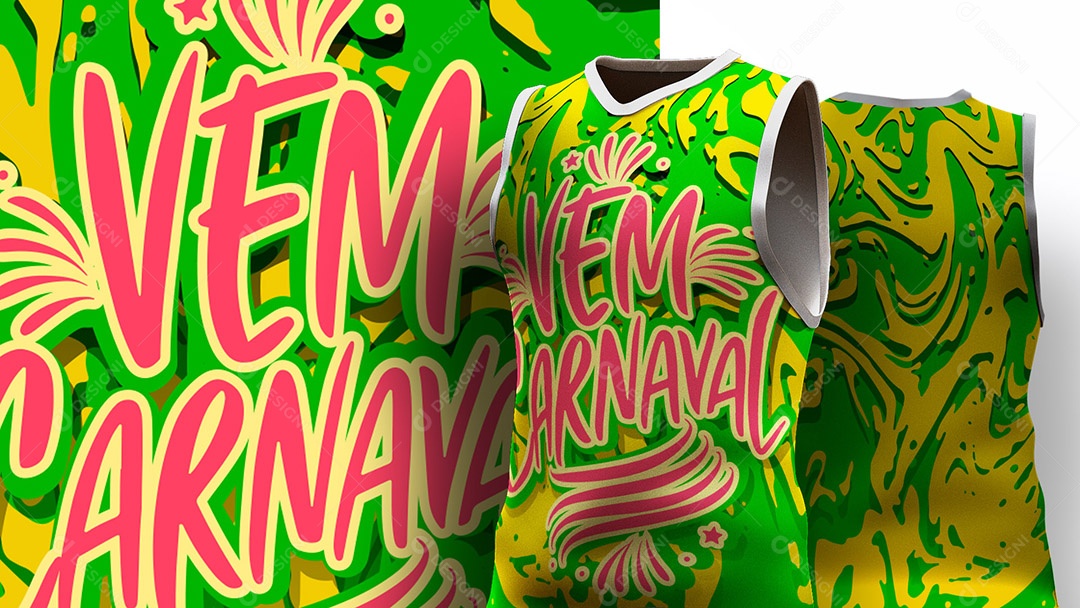 Abadá de Carnaval Estampa de Camisa Texto Vem Carnaval Ai + EPS