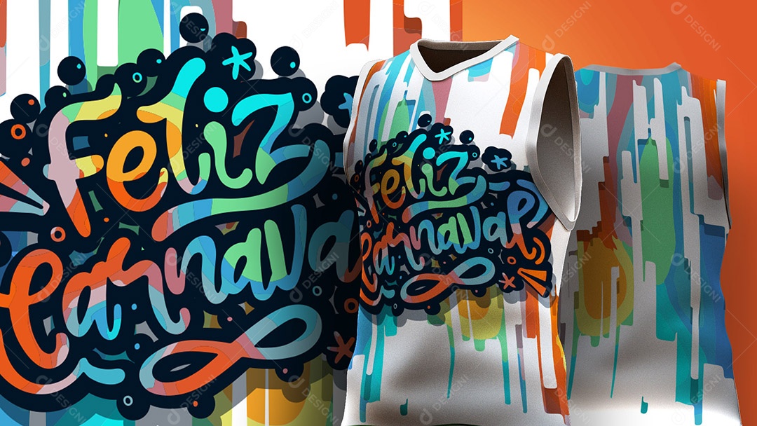 Abadá de Carnaval Estampa de Camisa Texto Feliz Carnaval Ai + EPS