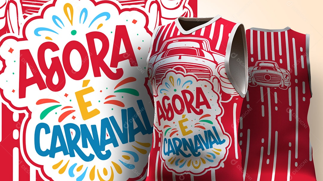 Abadá de Carnaval Estampa de Camisa Texto Agora É Carnaval Ai + EPS