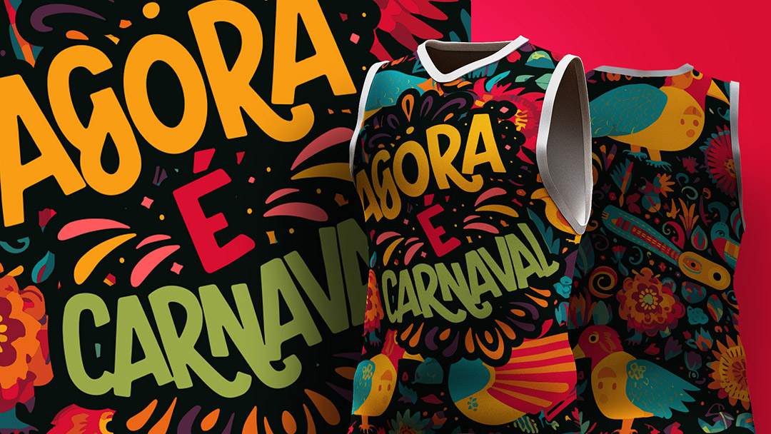 Abadá de Carnaval Estampa de Camisa Texto Agora É Carnaval Ai + EPS
