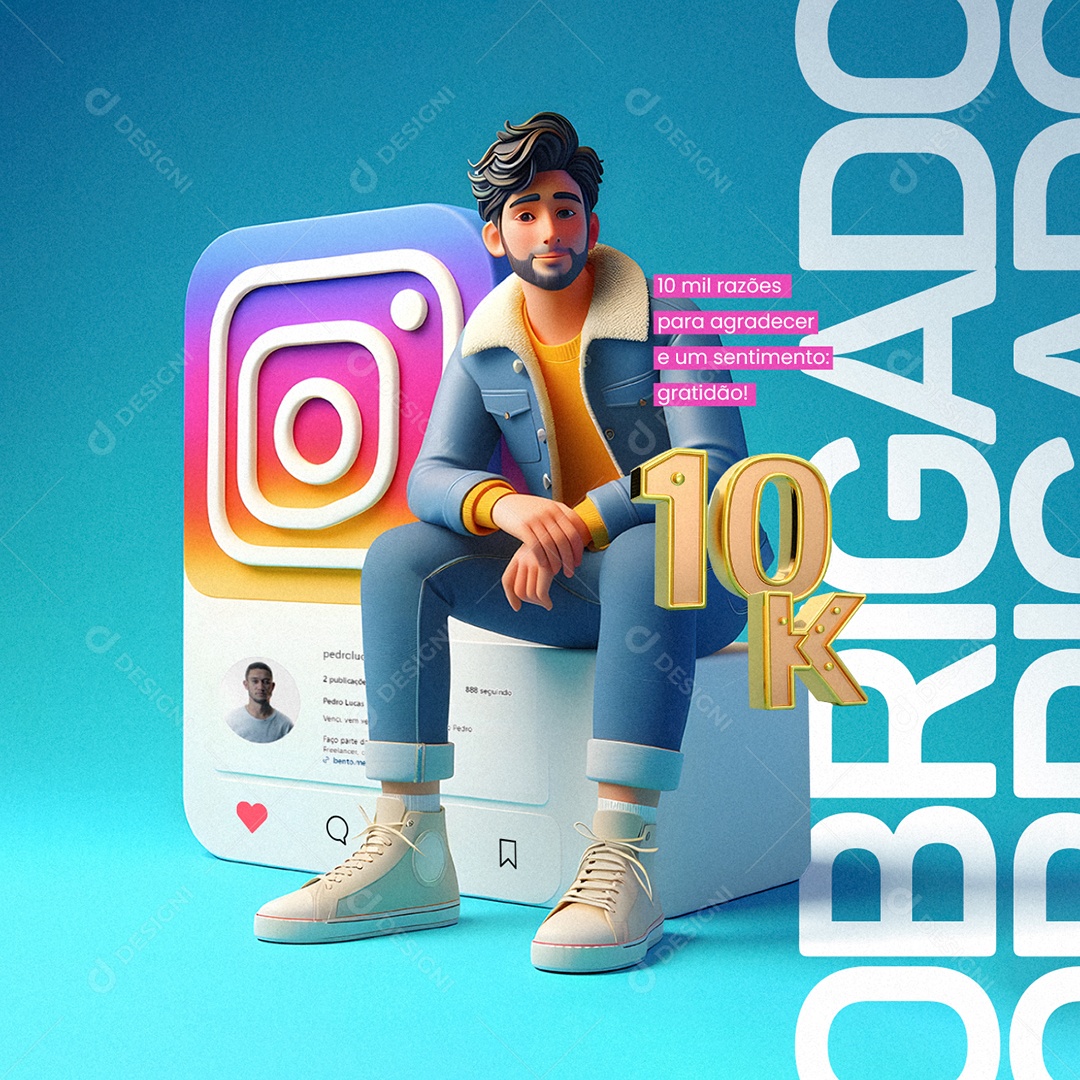 Seguidores 10 Mil razões para agradecer e um sentimento gratidão Social Media PSD Editável