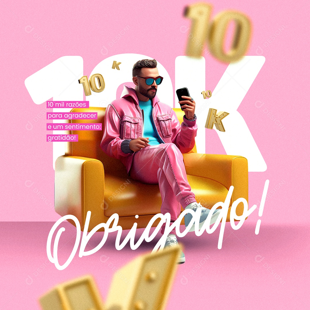 Seguidores Obrigado 10K 10 mil razões para agradecer e um sentimentos gratidão Social Media PSD Editável