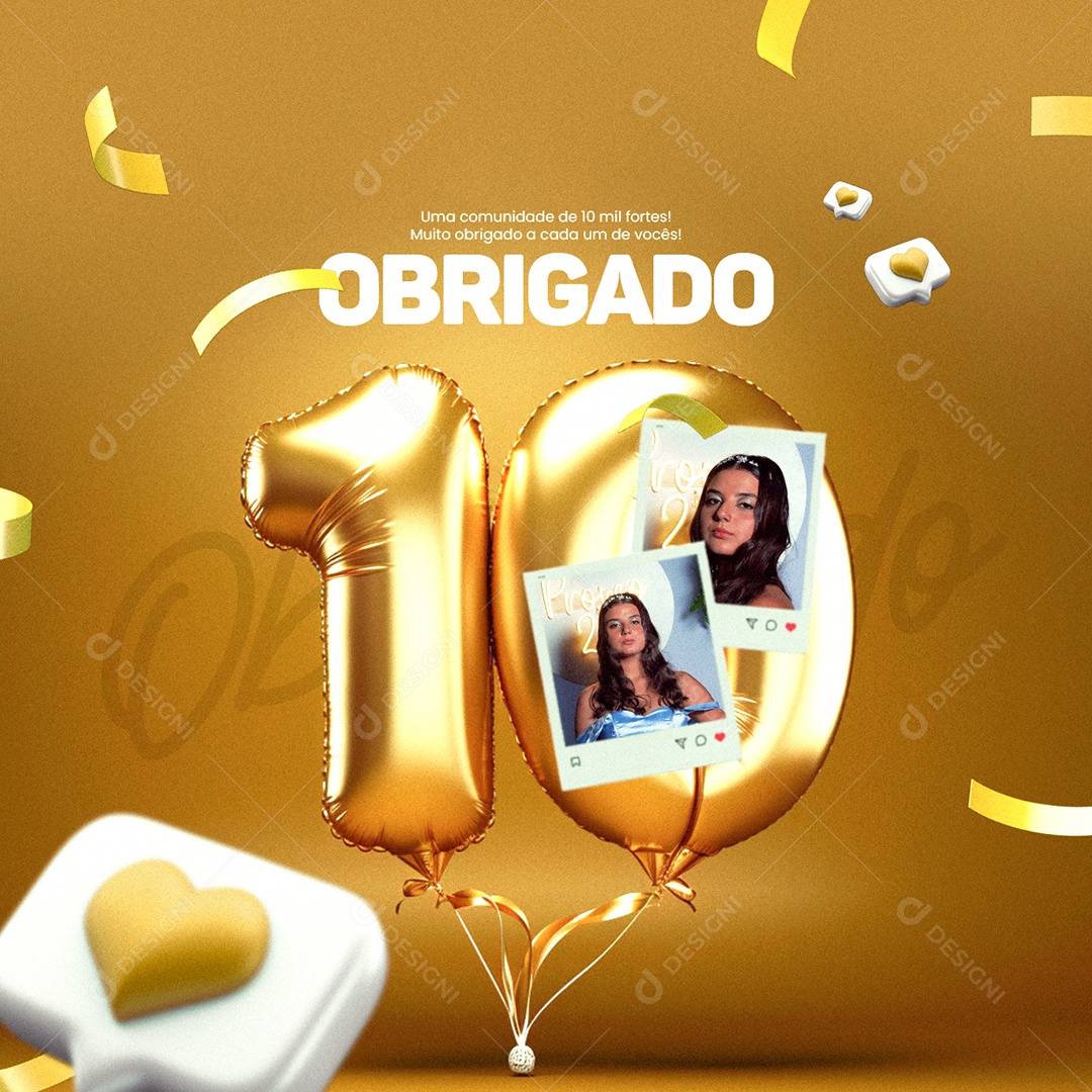 Seguidores Uma comunidade de 10 mil fortes Obrigado Social Media PSD Editável