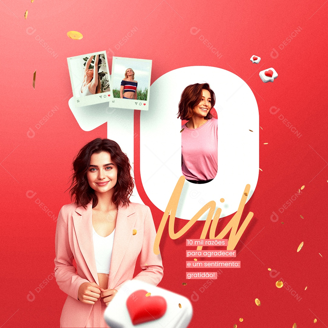 Seguidores 10 Mil razões para agradecer e um sentimento gratidão Social Media PSD Editável