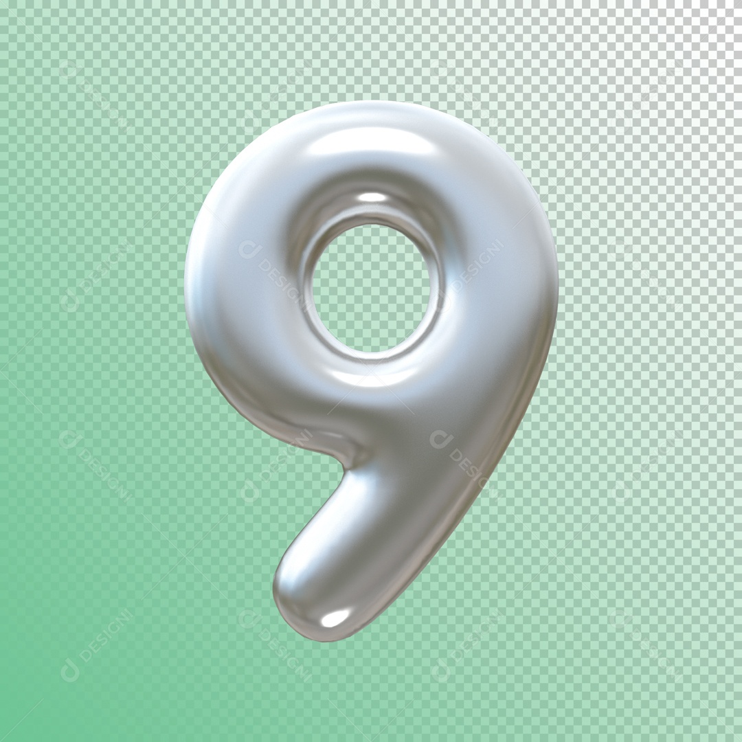 Número 9 Metálico Elemento 3D para Composição PSD