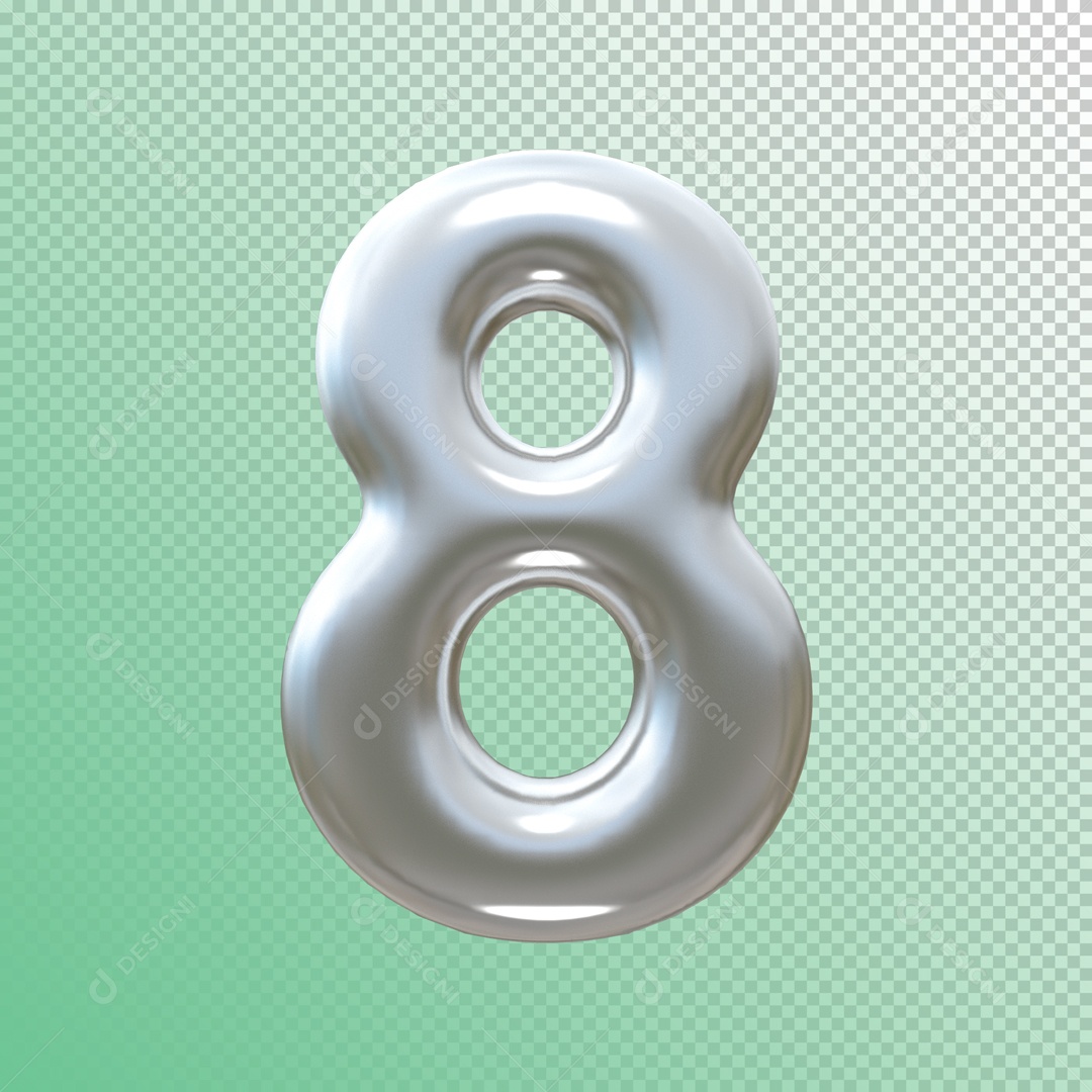 Número 8 Metálico Elemento 3D para Composição PSD