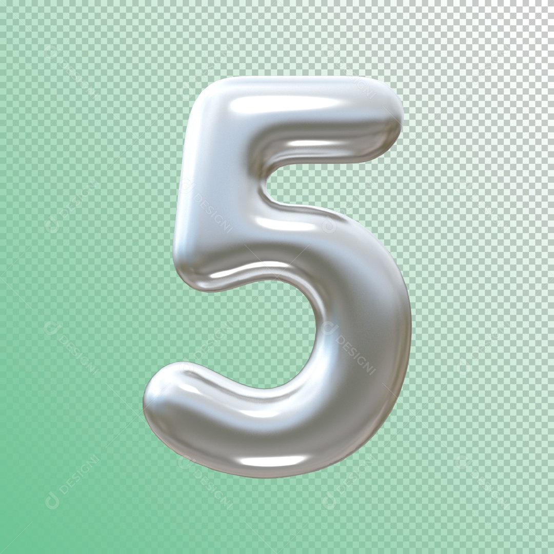 Elemento 3D Número 5 Metálico para Composição PSD