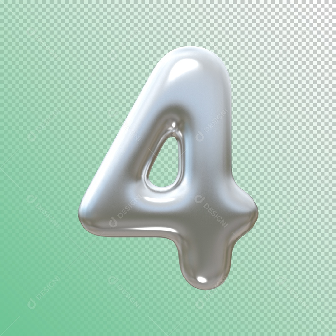 Elemento 3D Número 4 Metálico para Composição PSD