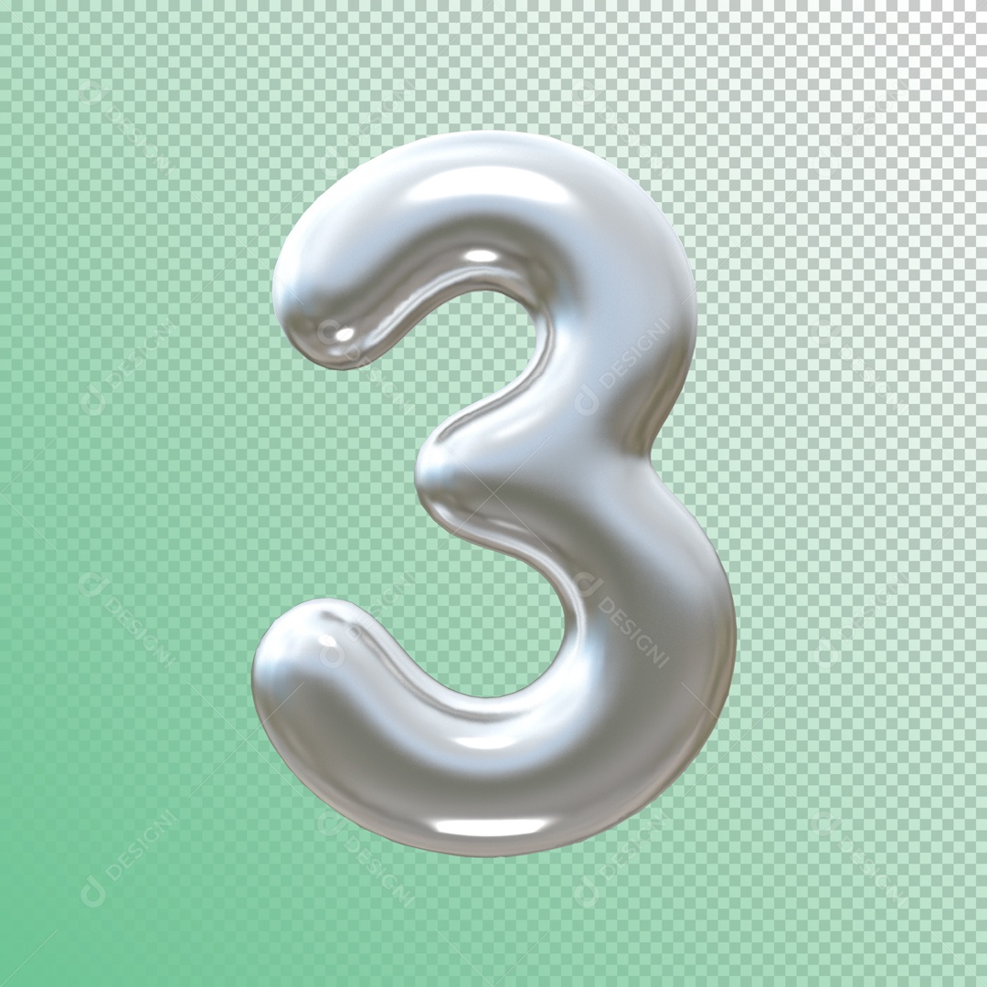 Número 3 Metálico Elemento 3D para Composição PSD