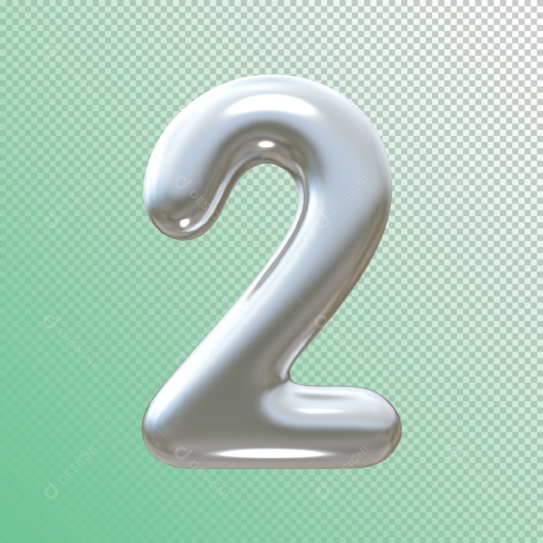 Número 2 Metálico Elemento 3D para Composição PSD
