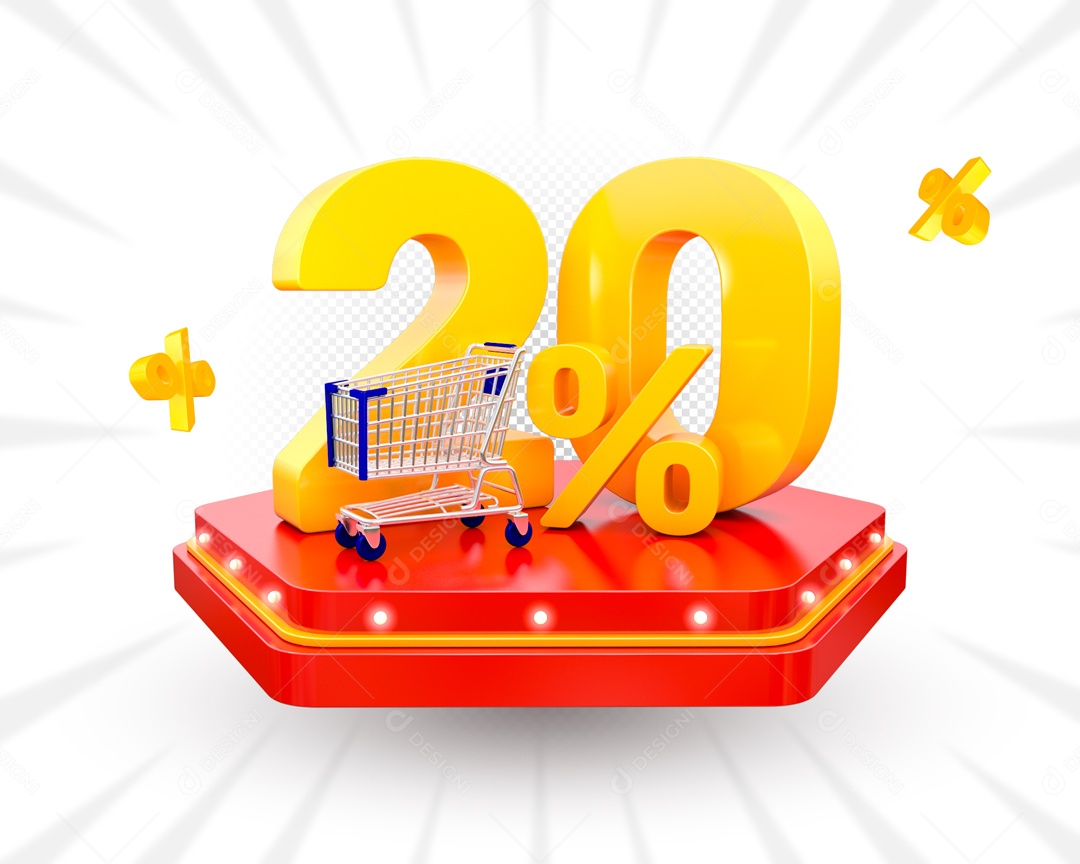 20% Porcento de Desconto Elemento 3D Amarelo para Composição PSD