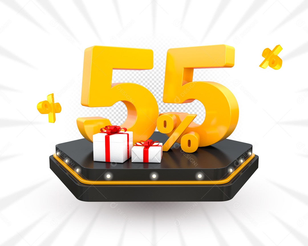 55% Porcento de Desconto Elemento 3D Amarelo para Composição PSD