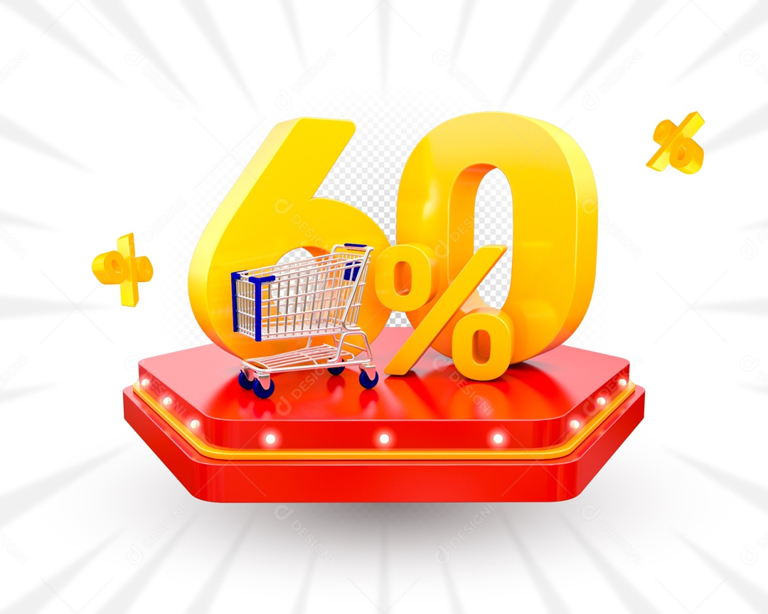 60% Porcento de Desconto Elemento 3D Amarelo para Composição PSD