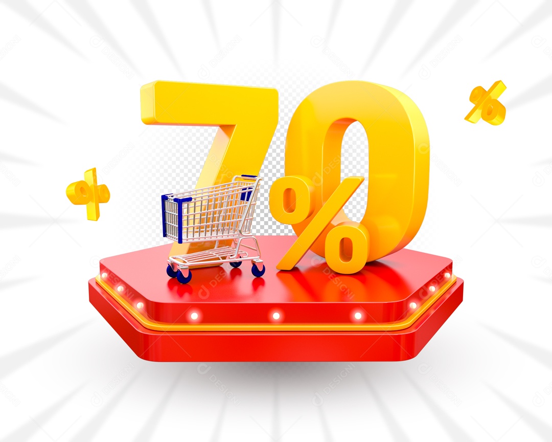70% Porcento e Carrinho de Compra Elemento 3D para Composição PSD