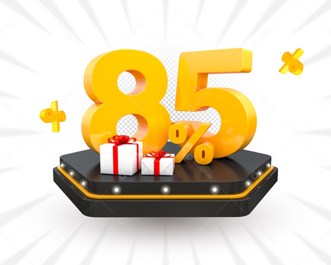 85% Porcento e Presente Elemento 3D para Composição PSD