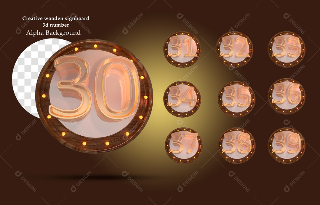 Elemento 3D Moldura Circulares De Madeira Com Números Para Composição PSD