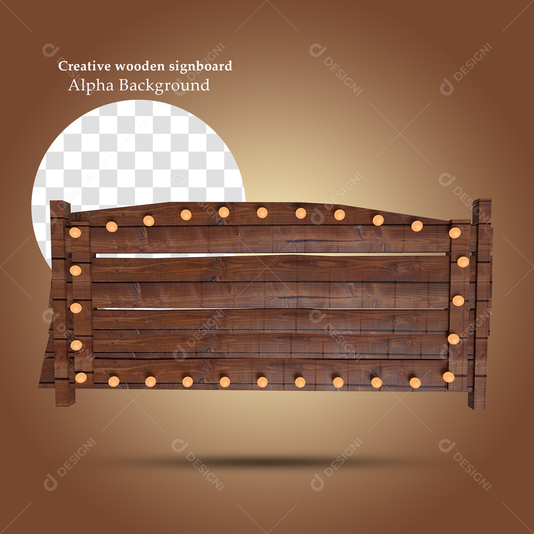 Elemento 3D Placa De Madeira Luzes Para Composição PSD