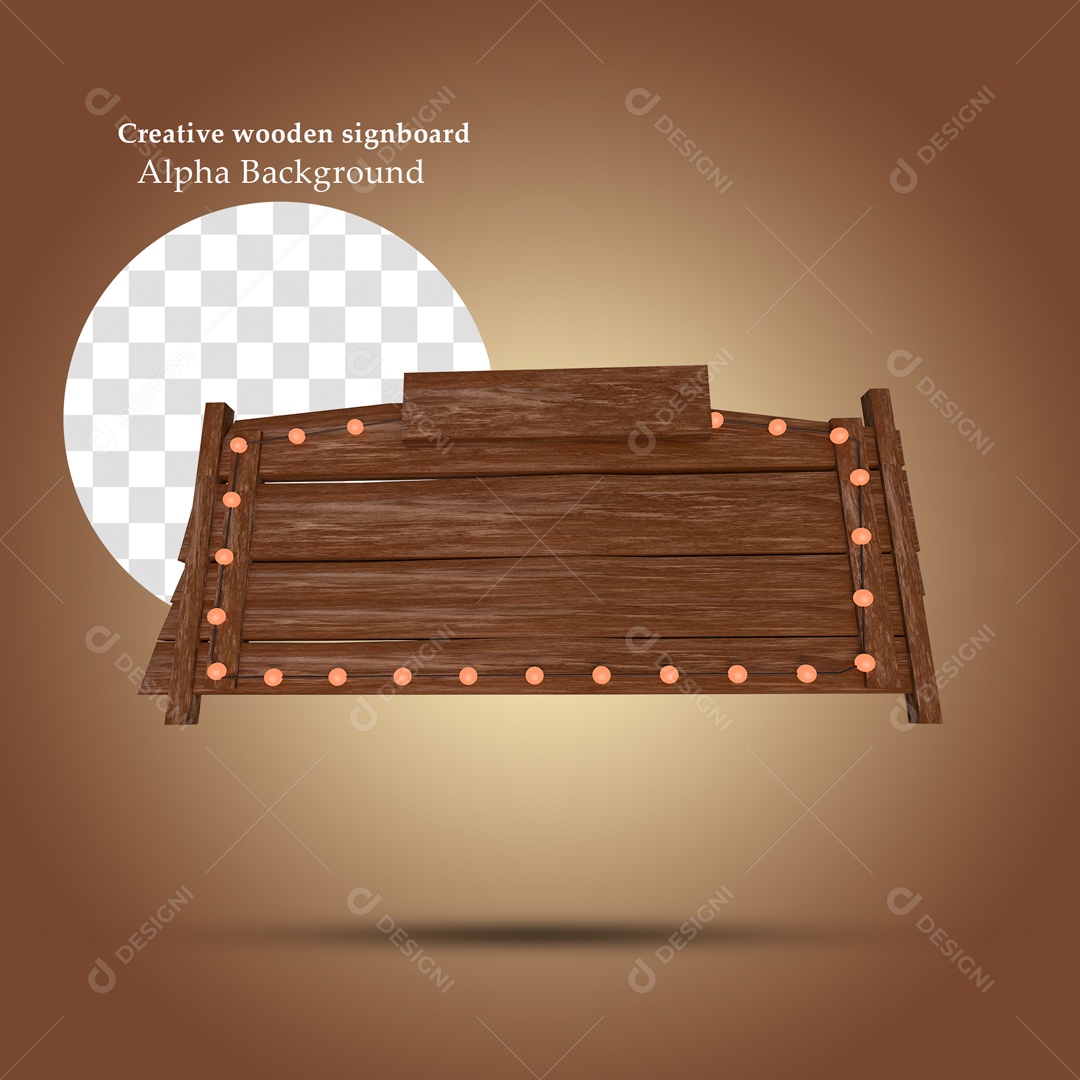 Elemento 3D Placa De Madeira Luzes Para Composição PSD