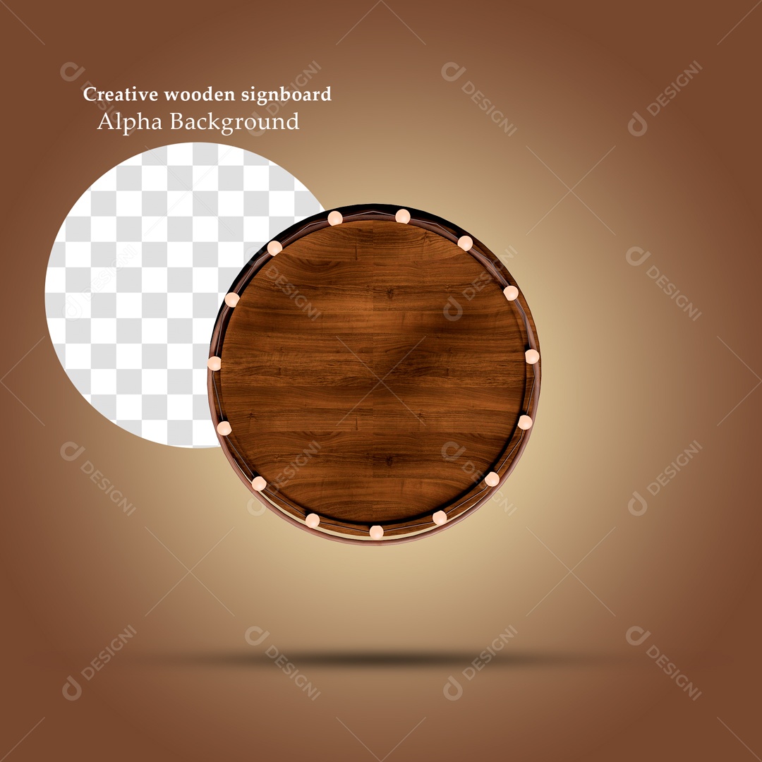 Elemento 3D Moldura Circular De Madeira Para Composição PSD