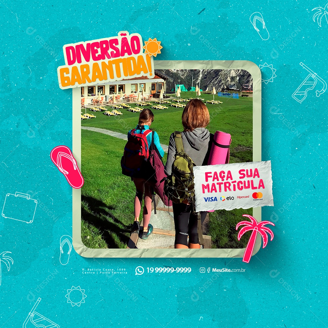 Colônia De Férias Diversão Garantida Faça Sua Matrícula Social Media PSD Editável