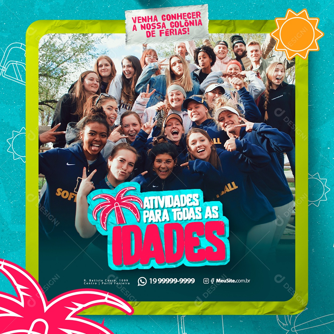 Colônia De Férias Atividades para Todas as Idades Social Media PSD Editável
