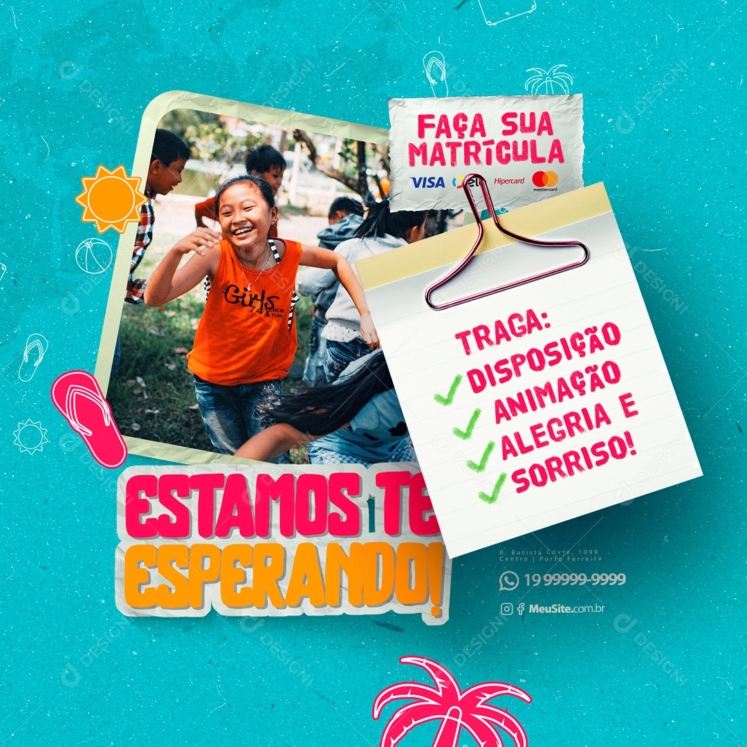 Colônia De Férias Estamos Te Esperando Faça Sua Matrícula Social Media PSD Editável