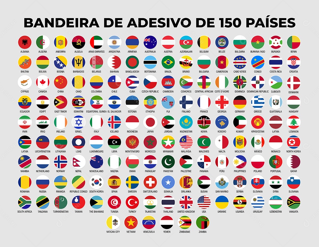 Conjunto de Bandeira de 150 Países Ilustração Vetor EPS