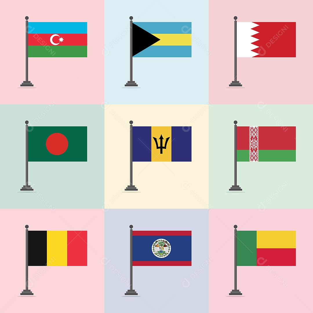 Conjunto de Bandeira de Países Ilustração Vetor EPS