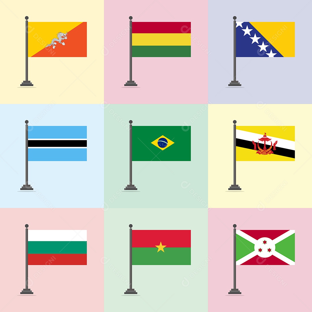 Conjunto de Bandeira de Países Ilustração Vetor EPS