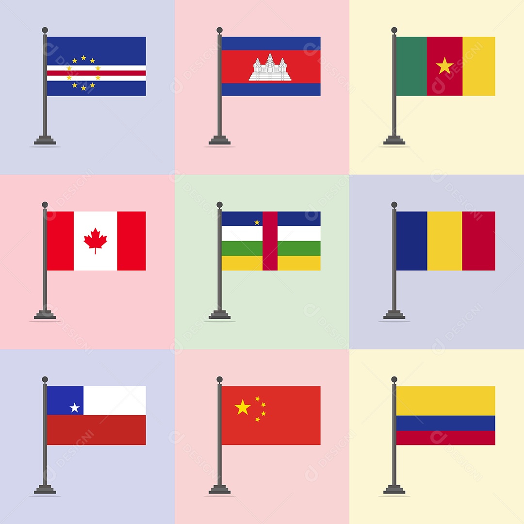 Conjunto de Bandeira de Países Ilustração Vetor EPS