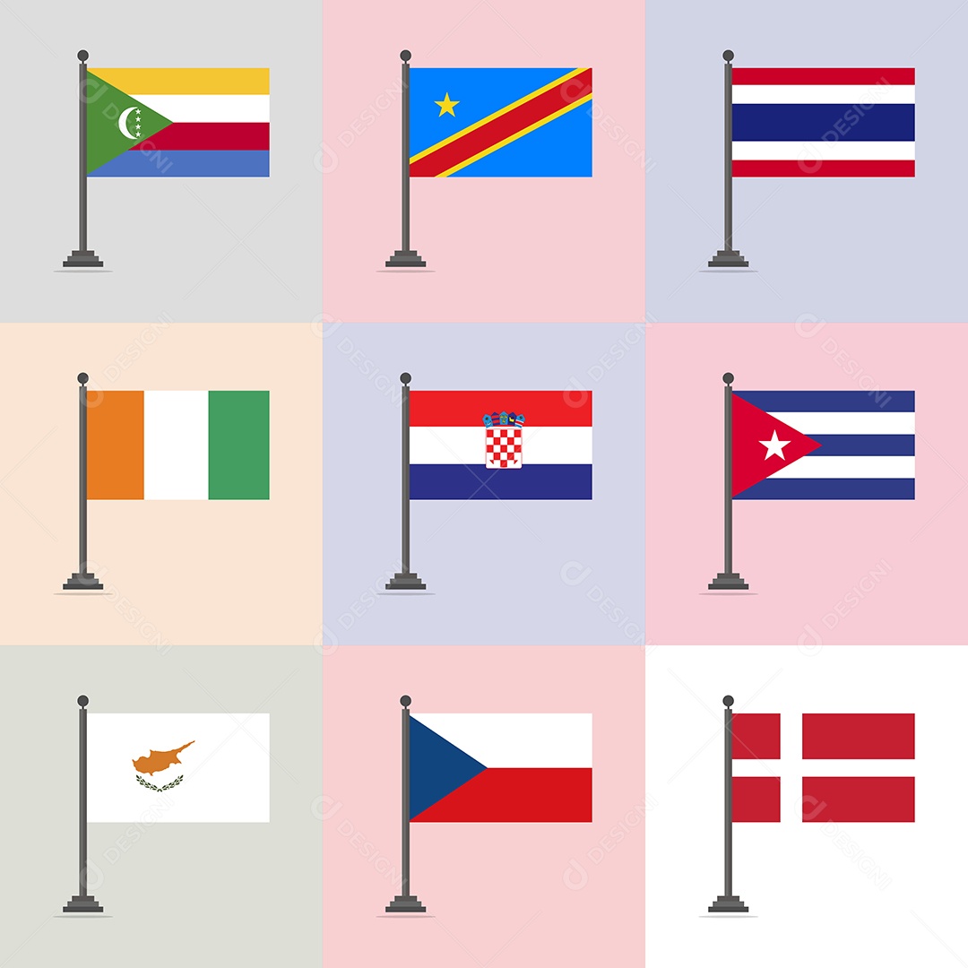 Conjunto de Bandeira de Países Ilustração Vetor EPS