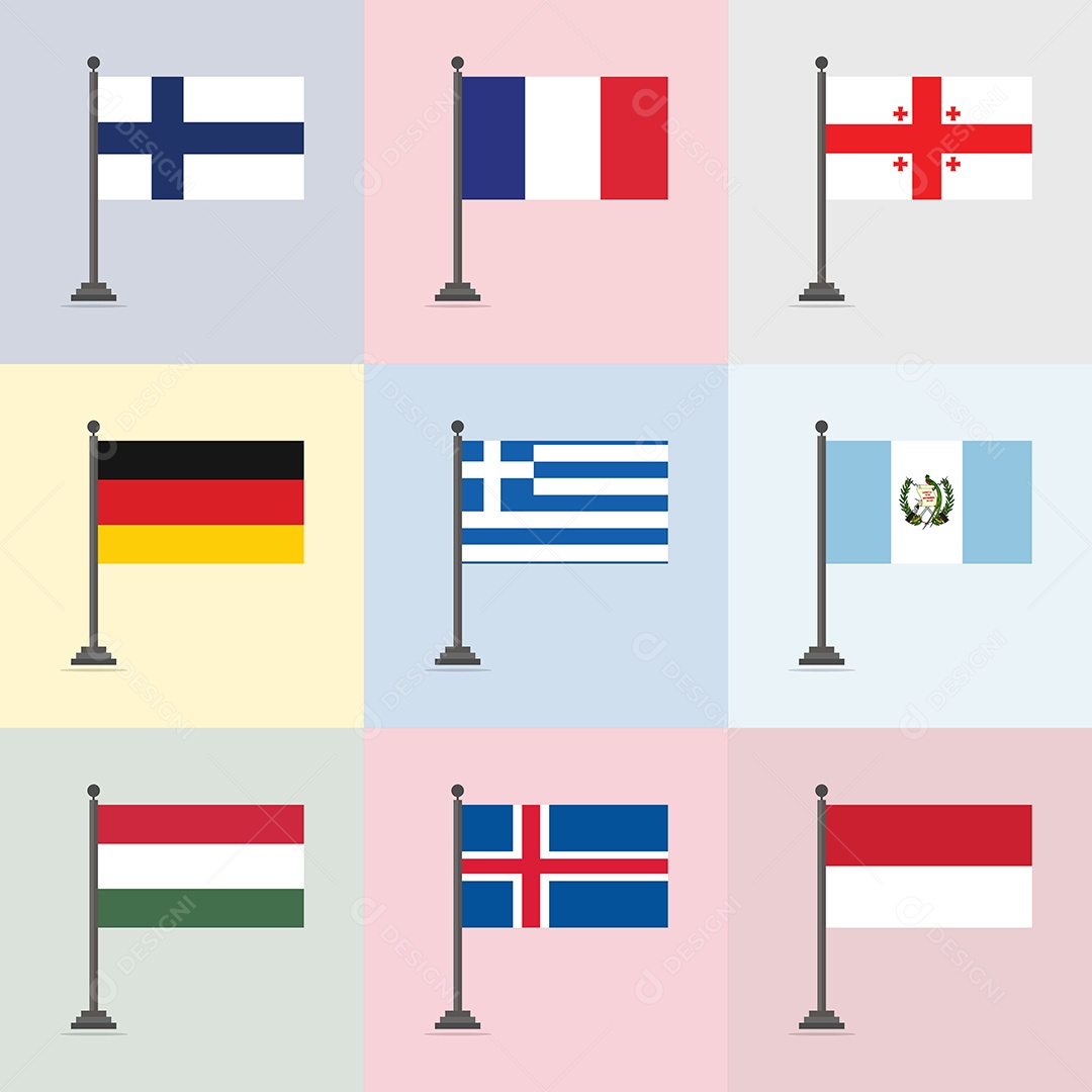 Conjunto de Bandeira de Países Ilustração Vetor EPS