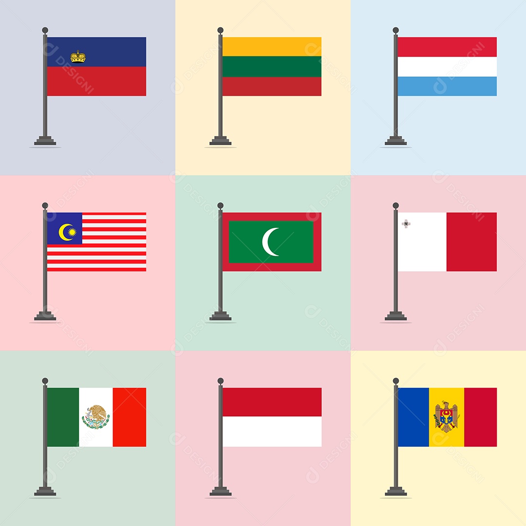 Conjunto de Bandeira de Países Ilustração Vetor EPS