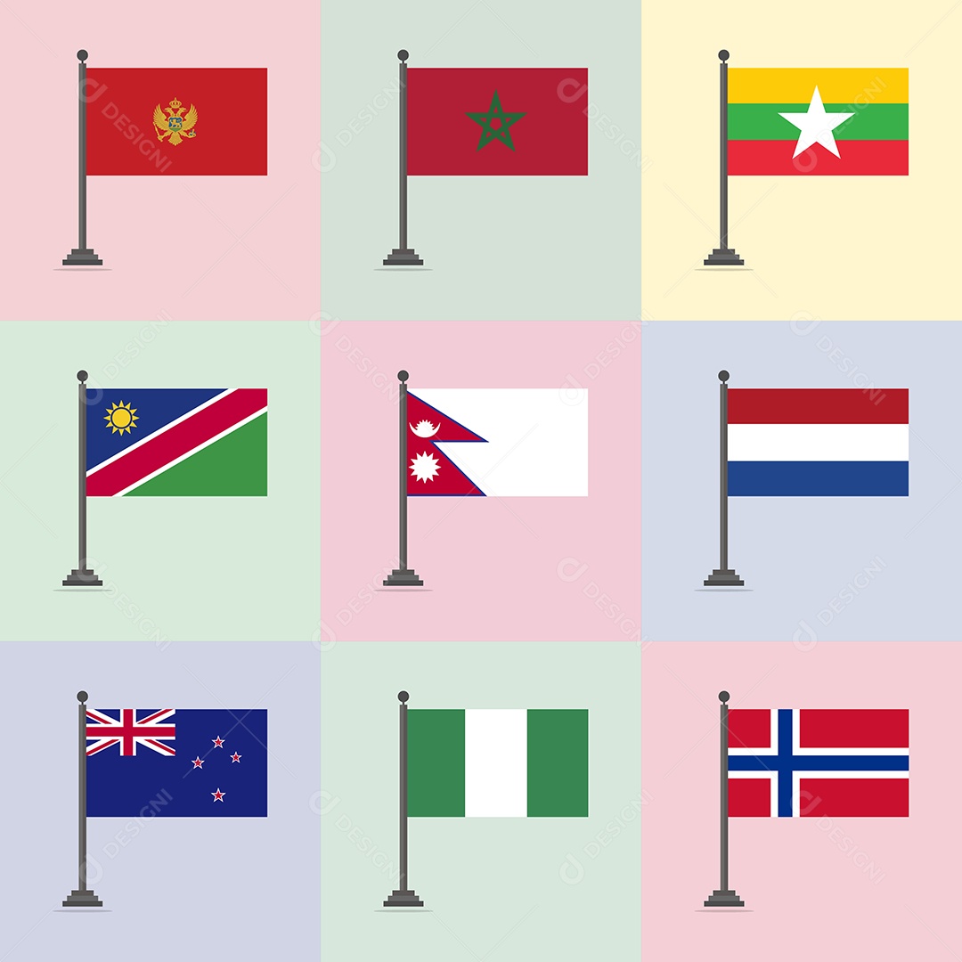 Conjunto de Bandeira de Países Ilustração Vetor EPS