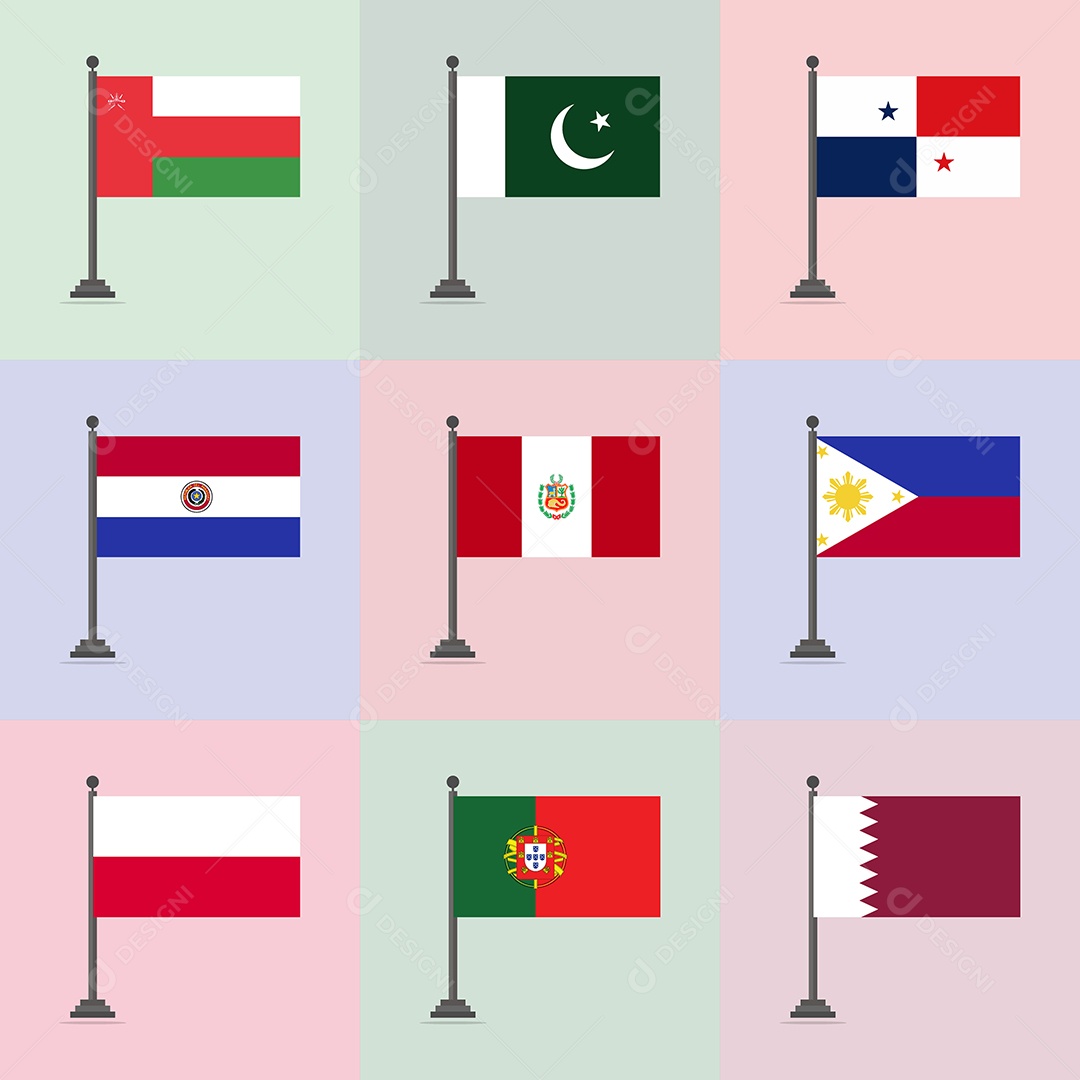Conjunto de Bandeira de Países Ilustração Vetor EPS