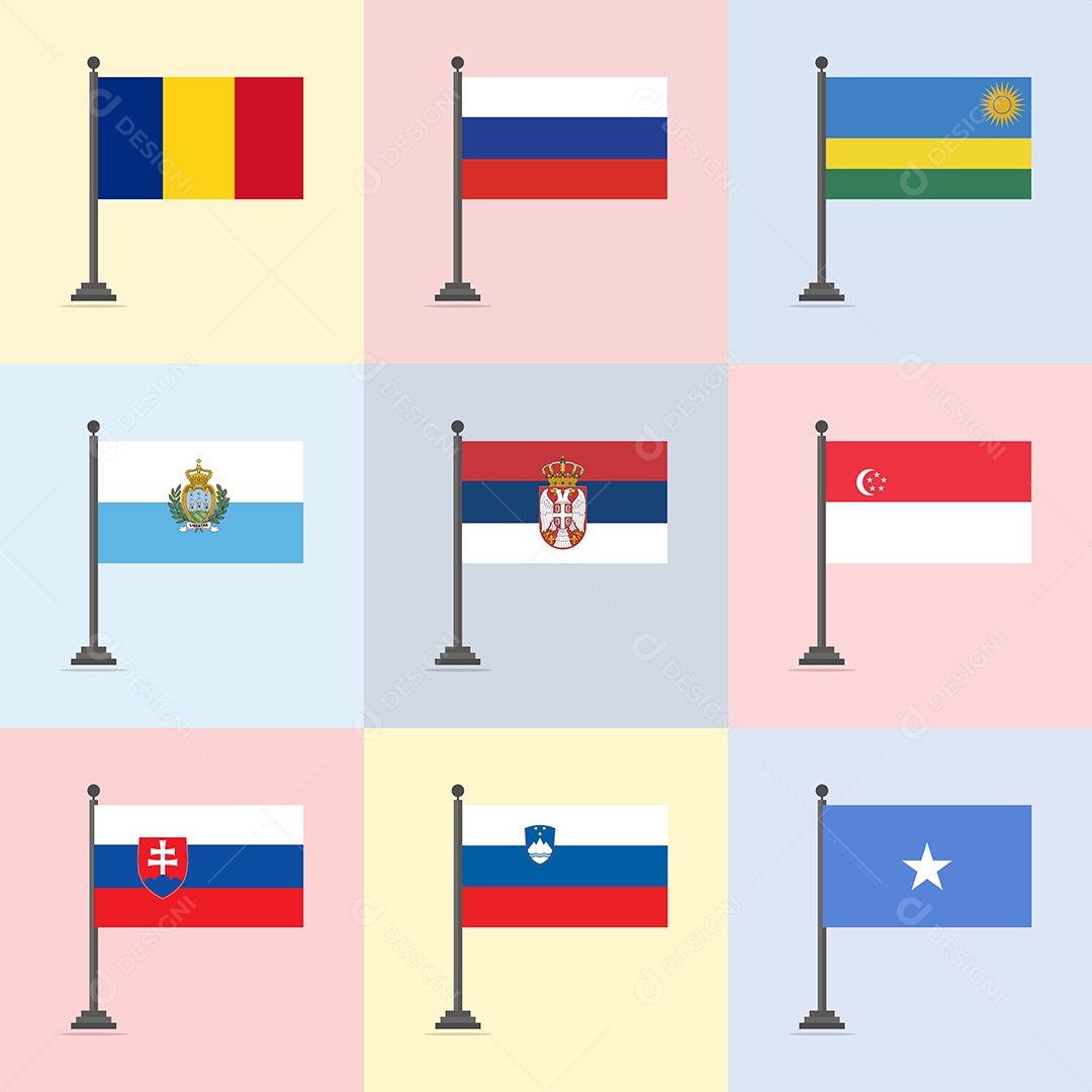 Conjunto de Bandeira de Países Ilustração Vetor EPS