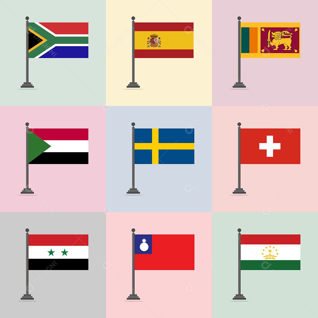 Conjunto de Bandeira de Países Ilustração Vetor EPS