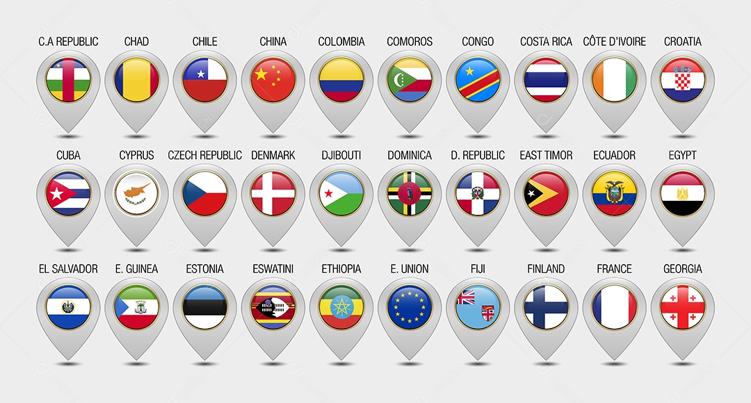 Conjunto de Marcador de Localização de Países Ilustração Vetor EPS