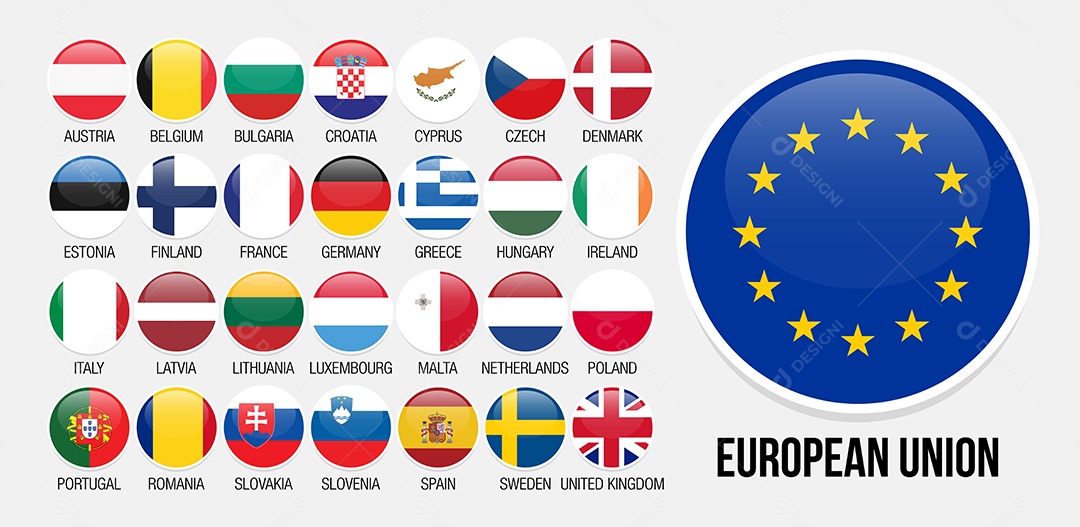 Conjunto de Bandeiras de Países da União Europeia Vetor EPS