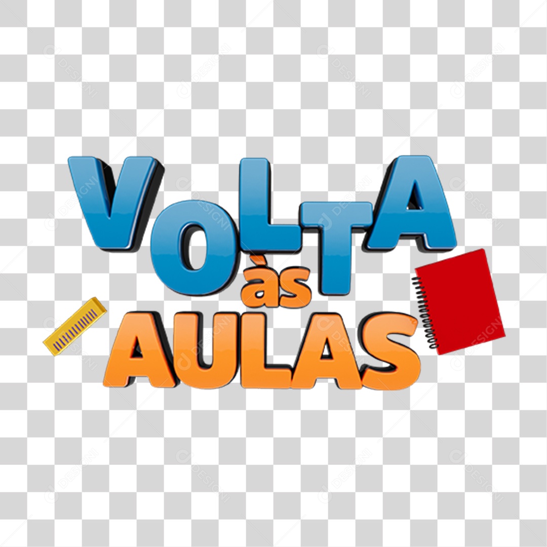 Texto 3D Volta ás Aulas PNG Transparente