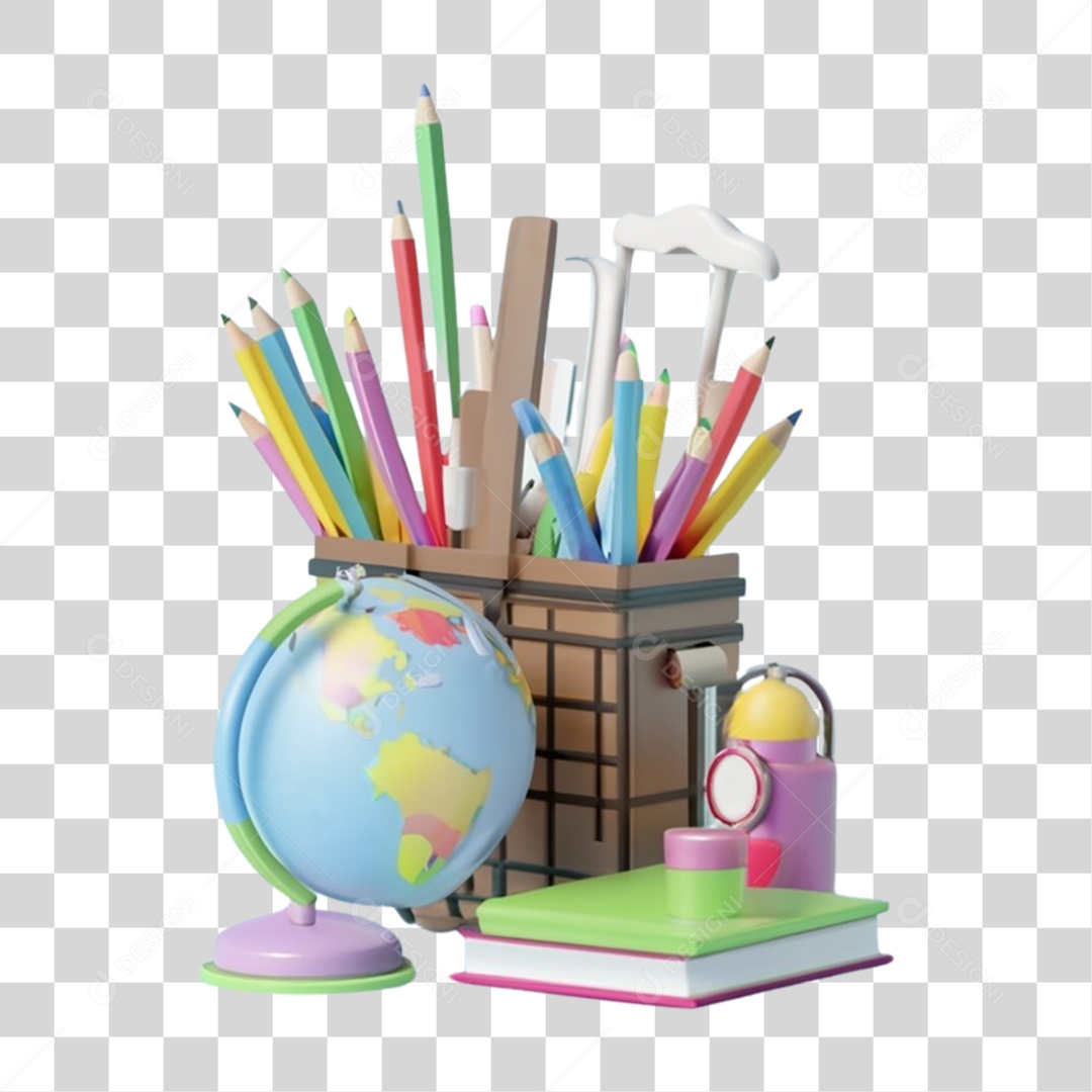 Material Didático 3D Volta ás Aulas PNG Transparente