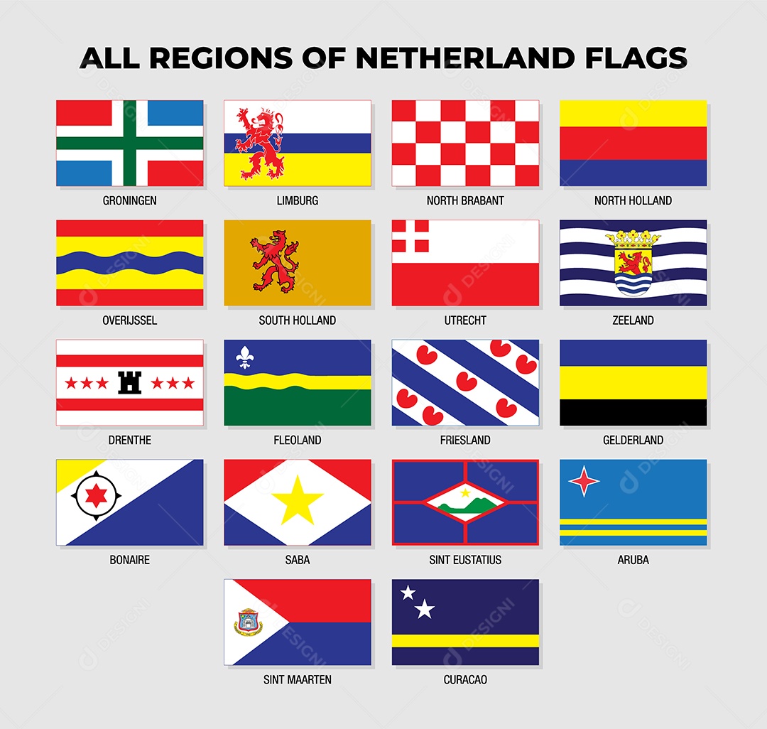 Bandeiras de Todas as Regiões da Holanda Vetor EPS