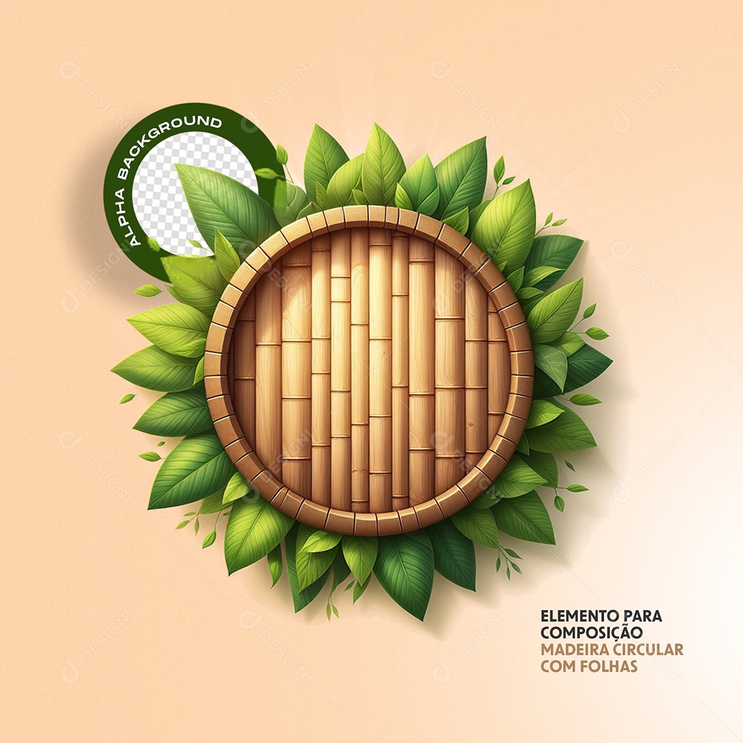 Elemento Madeira com Folhas PSD
